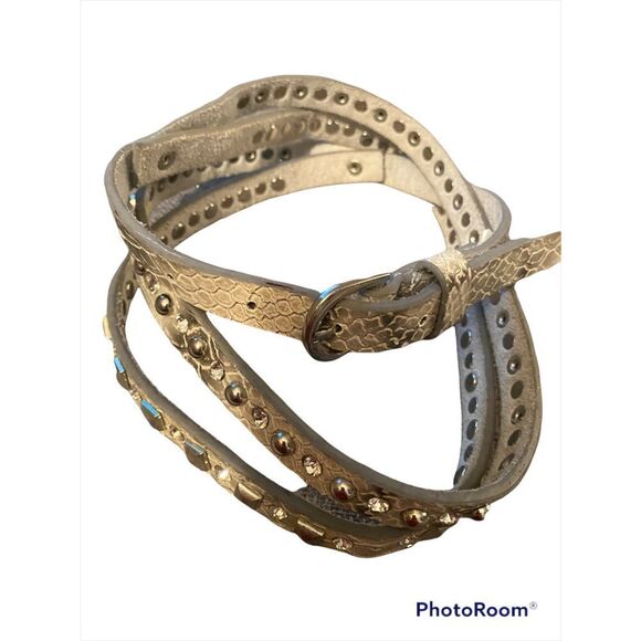 Silver Faux Leather Studded Belt with Rhinestones - Picture 1 of 12